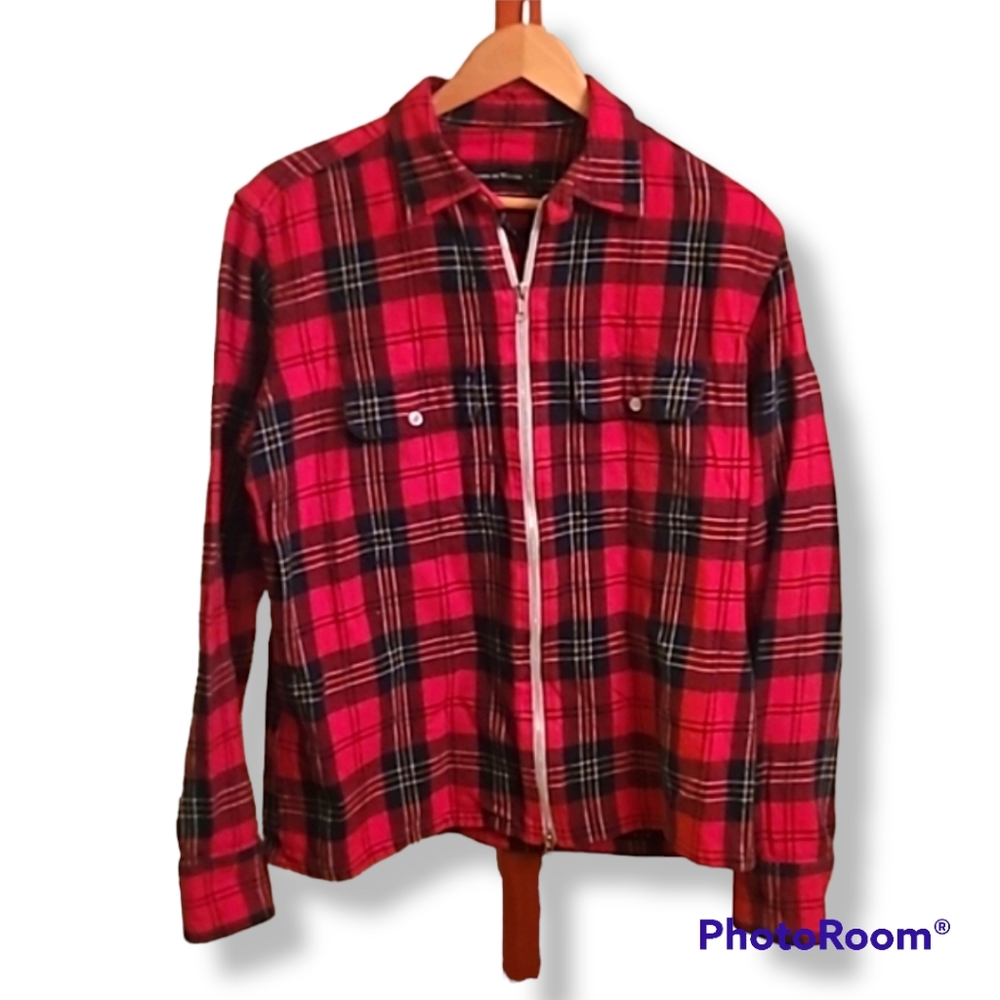 Raised by Wolves Red Black Plaid Flannel Zip Up Jacket